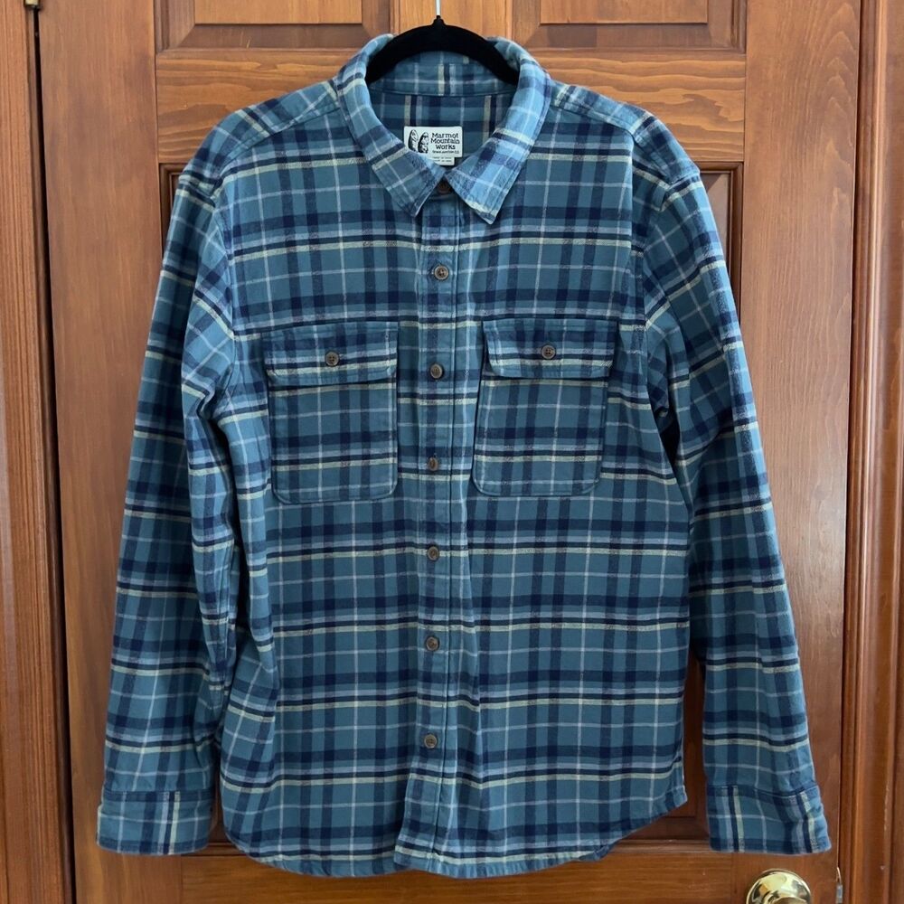 Marmot Doran Midweight Flannel Shirt Men's M Blue Plaid Button Up